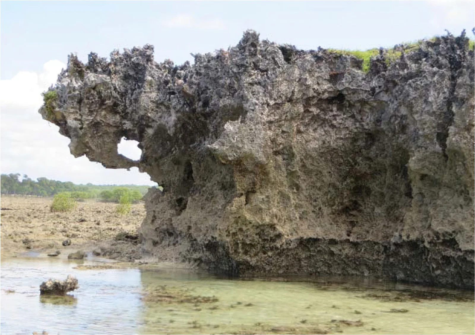 Distese di marea scoperte che conducono a Kilwa Kisiwani durante la bassa marea