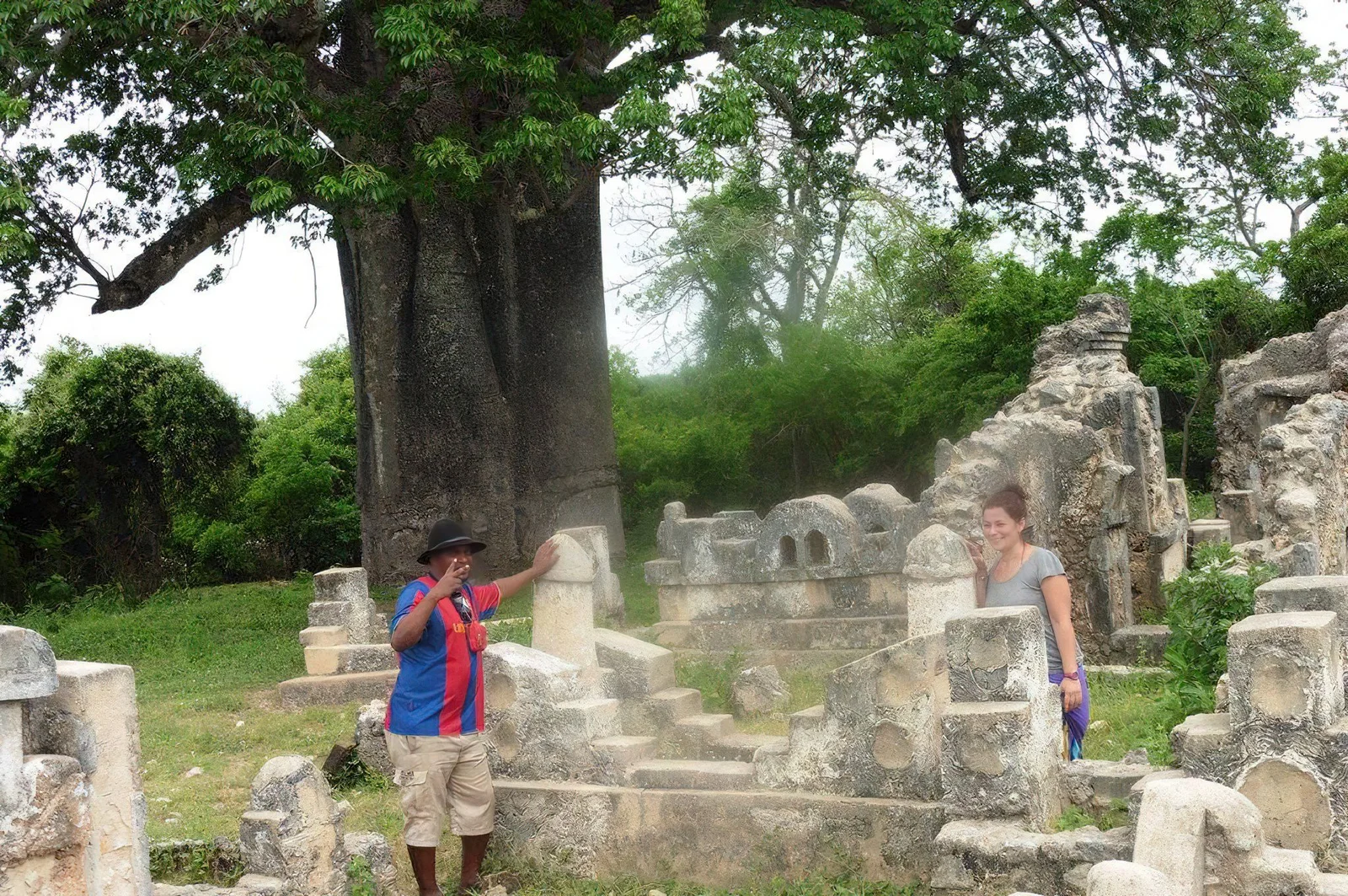 Baobab che incornicia le rovine di una moschea medievale